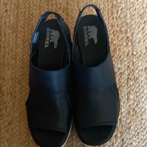 Sorel Black Joanie III Slingback Wedge Sandals-size 8.5